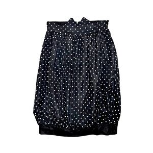 Vintage 80s Bubble Skirt Yoke Triangle Waist Band Polka Dit Nylon Black White S